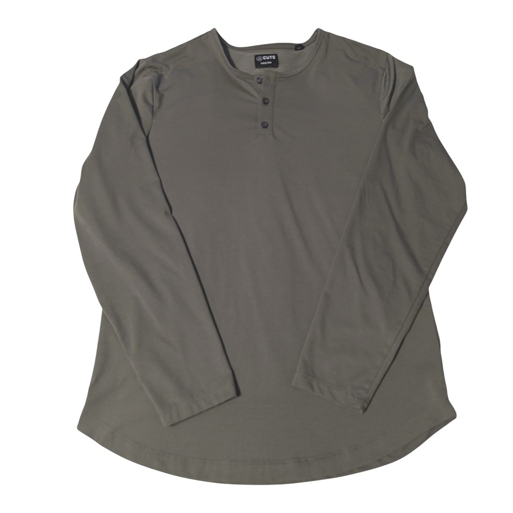 Cuts Curve-Hem Henley Shirt Mens Large Olive Green‎ Long Sleeve Pyca Pro L1034